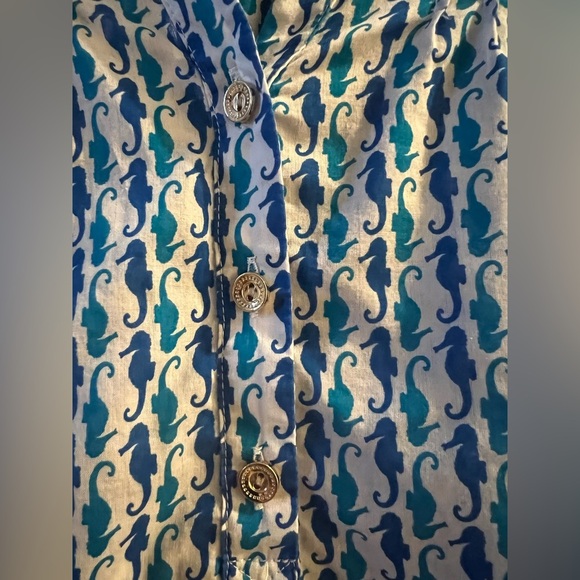Talbots Blue Seahorse Pintuck Pop Over Tunic Blouse Size M - Picture 7 of 11